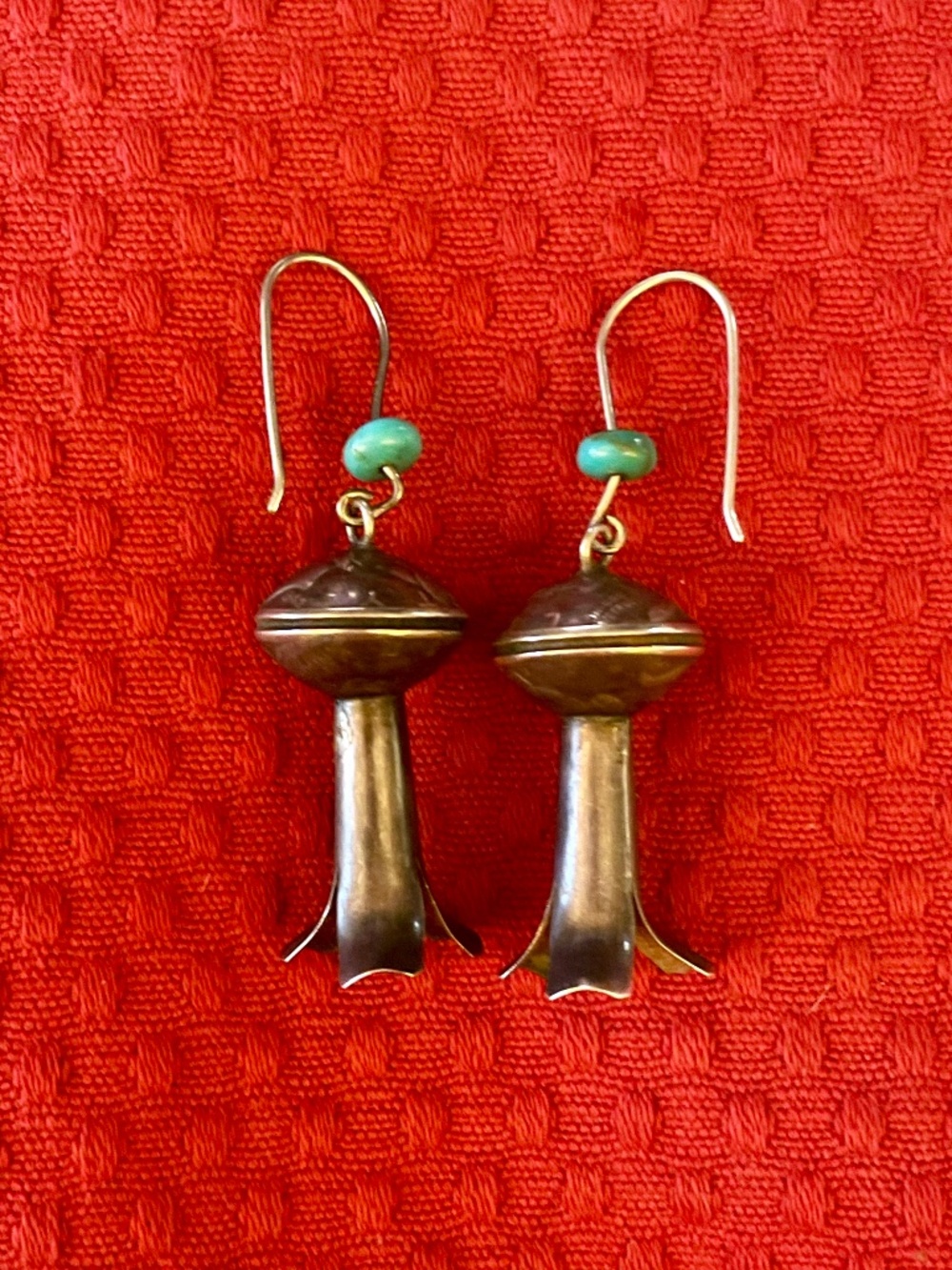 Vintage Native American Squash Blossom Sterling Silver Earrings.